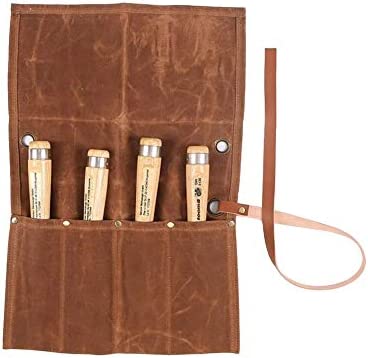 Chisel Roll, Waxed Canvas Tools Wrench Roll Up Pouch,Chisel Carrying Case,Wrench Holder Pouch, 4 Pockets Tote Organizer for Knife Hammers, Gouges, Best Gift for Electrician,Carpenter or Mechanic