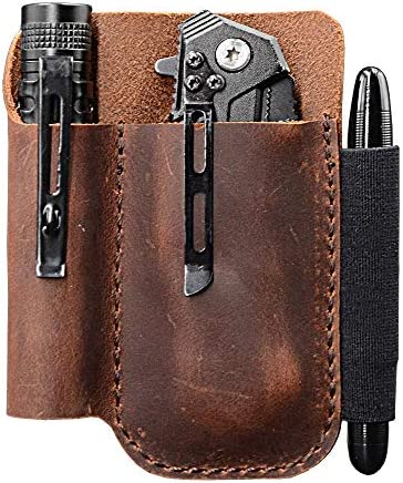 공구벨트 EDC 가죽 Pocket Pouch Knife Organizer Slip Carrier Pen Loop Everyday Carry Organizers Full Grain Leather. Chestnut.