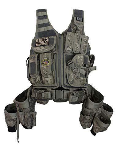 Spec Ops Tool Gear SF-18 Charlie Tactical Vest Tool Belt with Large Pouches, Weight Dispersal Work Vest, Up to 43u201D Waist - The Engineer (Digital Camo)