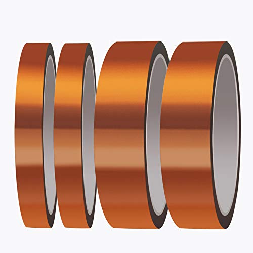 Heat Resistant Tape, Aniann 4 Rolls High Temperature Kapton Tape Sublimation Tape 2 Sizes Polyimide Film Adhesive Tape for Heat Transfer Vinyl, 3D Printing, Soldering, Masking (20mm, 10mm)