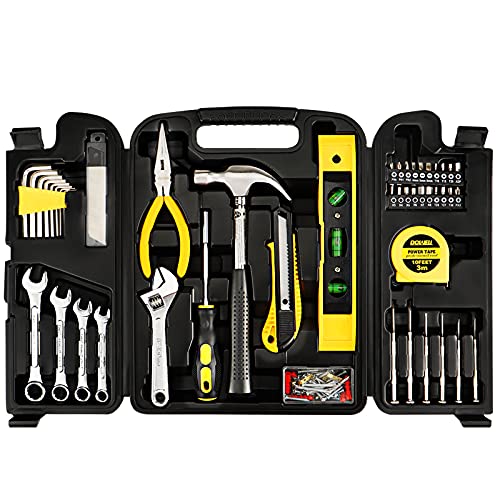DOWELL 90 Piece Tool Set Home Repair Hand Tool Kit with Wrench Sets Plastic Tool Box Storage Case