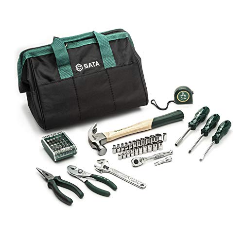 SATA 62-Piece General Purpose SAE and Metric Mechanicu2019s Tool Set for Repair and DIY Projects with Durable Green Carrying and Storage Bag - ST09513U