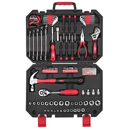 EXCITED WORK 128 Piece Tool Set-General Household Hand Tool Kit, Auto Repair Tool Set, with Plastic Toolbox Storage Case for Men and Women