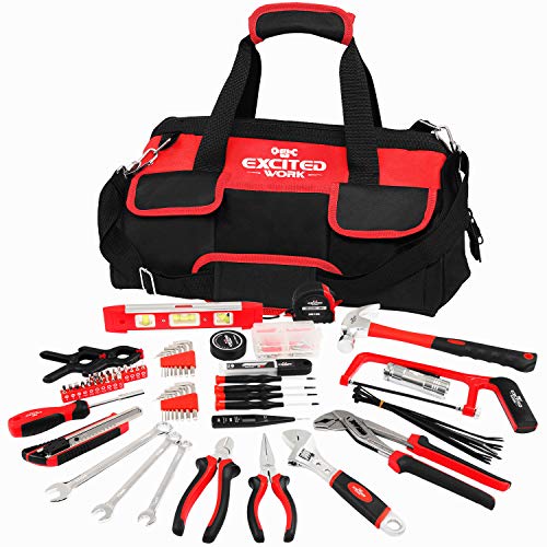 Excited Work 169-Piece Premium Tool Kit with 16 inch Tool Bag, Steel Home Repairing Tool Set, Large Mouth Opening Tool Bag