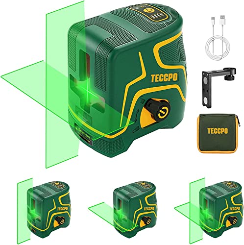 Laser Level Self Leveling - TECCPO 150ft Cross Line Laser Green with USB Charge, 3 Modules with 2 Laser Heads, Outdoor Pulse Mode, Magnetic Support, 360°Rotating, IP54 - TDLS09P