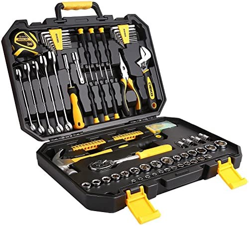 DESOON 128 Pieces mechanics tool set,Auto Repair Hand Tool Set with Plastic Toolbox Storage Case