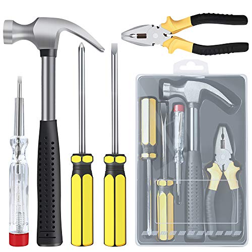 E·Durable Homeowner Tool Set with Case 5 Pieces Tool Set - General Hand Tool Kit Durable Long Lasting Home Repair Hand Tool Kit for DIY, Home Repair and Maintance
