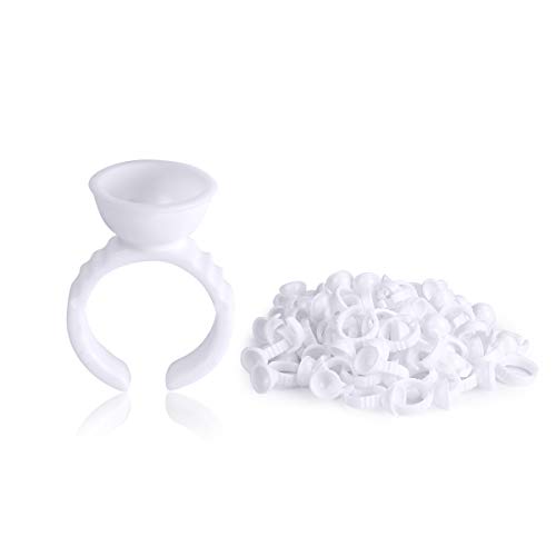 100PCS Disposable Tattoo Pigment Rings, Plastic Glue Rings Cups Holder for Adhesive Nail Art Eyelash Extension