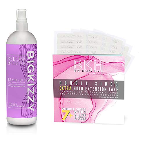 Big Kizzy Remover 1, Release & Reuse Tape Hair Extension Remover + Double Sided EXTRA Hold Hair Extension Tape 4cm x .8cm Fits Most