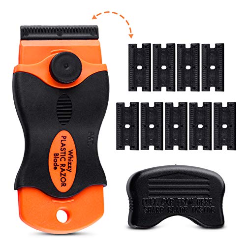 Whizzy Wheel Plastic Razor Blades Scraper with Contoured Grip. 20 Blade Edges and Ideal for Car Vinyl, Decal & Tint Removal