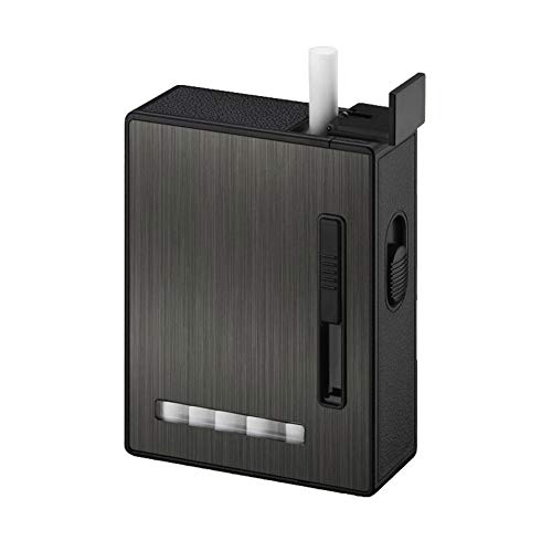 Cigarette Case Cigarettes Box King Size Portable Full Pack 20pcs Regular Size Cigarettes 2 in 1 USB Lighters Rechargeable Flameless Windproof (Black)