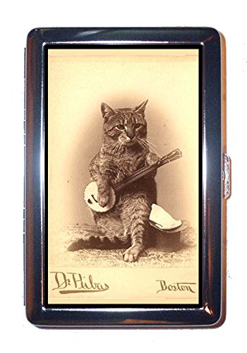 Cat Plays Banjo 1800s Photo Boston, Cute Stainless Steel ID or Cigarettes Case (King Size or 100mm)