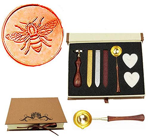 MNYR Bee Wax Seal Stamp Melting Spoon Sealing Wax Sticks Candle Gift Book Box kit Wedding Invitation Christmas Card Gift Wrapping Package Seaing Wax Seal Stamp Set