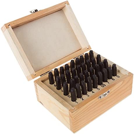 Stalwart - 75-ST6040 Letter and Number Steel Punch Stamp Set, 36 Piece Stamping Punch and Die Wood Storage Case By (For Metal Keys Crafts Leather and More)