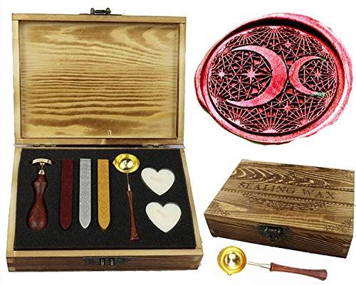 MNYR Moons Stars Earth Cresent Wax Seal Stamp Sealing Wax Sticks Melting Spoon Candle Gift Box Set Wedding Invitation Card Snail Mail Gift Wrapping Package Christmas Gift Idea Wax Seal Stamp Set