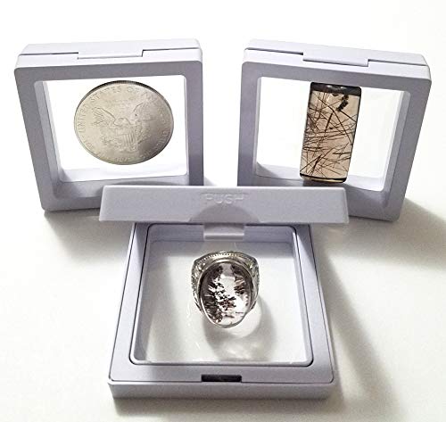 JM Set of 3 pcs Transparent 3D Floating Frame Display Holder/Box/Frames for Challenge Coins, AA Medallions, Antique, Jewelry,Gift, White, 2.75 x 2.75 x 0.75 Inches
