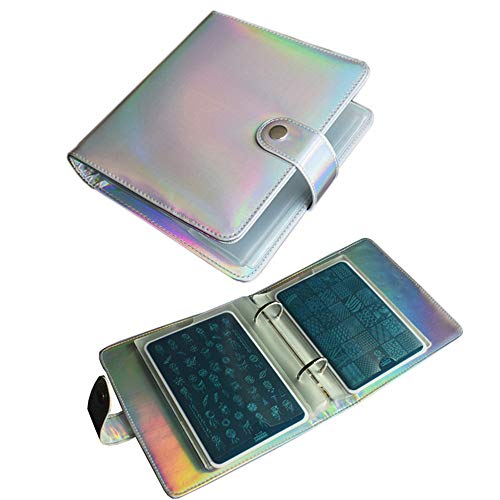 20 Slots Silver Laser Nail Art Stamp Plate Holder Stamping Plates Storage Bag Cases Rainbow Practical Empty Rectangle Plates Big Size 14.5×9.5cm Organizers