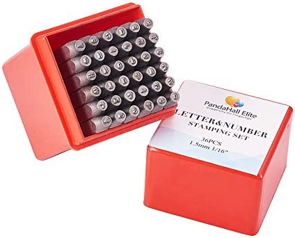 PH PandaHall 36 Pcs Letter and Number Metal Stamp Set, 1/20 inch 1.5mm Alphabet A-Z and Number 0-9 and Symbol, Iron Uppercase Stamps Punch Press Tool for Imprinting on Metal Jewelry Leather Wood