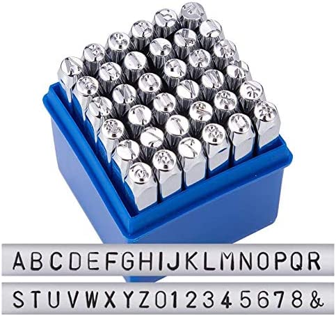 BENECREAT 36 Pack (5mm 3/16) Letter and Number Metal Punch Stamp Set, Electroplated Hard Carbon Steel Tools for Stamp/Punch Metal, Jewelry, Leather, Wood
