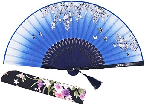Amajiji 8.27 Beautiful Hand-Crafted Chinese Japanese Hand held Folding Fan with First-Class Bamboo Spins Traditonal Silk Fabrics HBSY (007)
