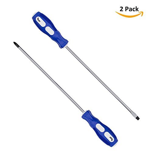 Phillips Screwdriver and Slotted Screwdriver QM-STVR 12 Inches Screwdriver Length Shank Screwdriver Magnetic Tip Cross Head Flat Head Number 2 Screwdriver 2 Pack
