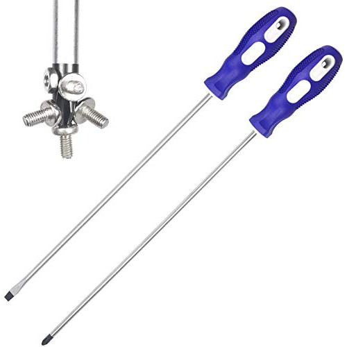 Slotted and Phillips Screwdriver, PH2 12 Long Cross-head Screwdriver & Flat Blade Screwdriver, 2 Packs Magnetic Screwdriver with Rubber Handle