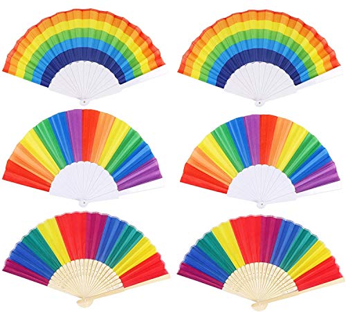 Hartop 6팩 Rainbow Fans 폴딩 Colorful Hand Held Fan Party Decoration