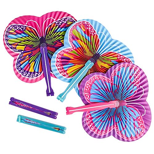 ArtCreativity 9.5 Inch Handheld Butterfly 폴딩 Fans -팩 12 접이식 Assorted Colors Designs Goodie 가방 필라 Party Favors Supplies Fun Novelties 선물 어린이 Ages 3+