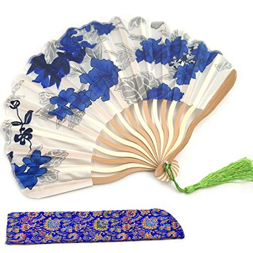 Silk Hand Fans Covering Curved Frame Tassel 폴딩 여성 소녀 Bamboo 케이스 Handhold Craft Fan Japanese Chinese 스타일 선물 Flower Pattern Handbag