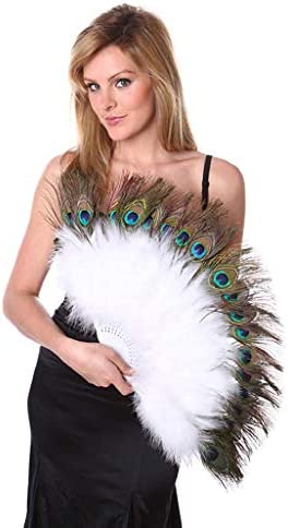 Peacock Eye Feather Hand Fan - White 폴딩 Dance Wedding Home Decor