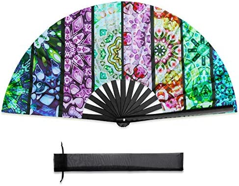 TRENDBOX Large Hand Fan Folding Fan Handheld Bamboo Fan for Women Men for Club, Party, Dance, Performance and Music Festival - Kaleidoscope