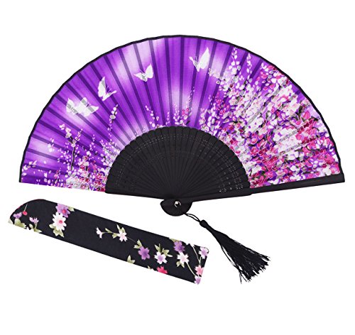 Amajiji® Woman 8.27(21cm) Butterfly Flower Bamboo Silk Fan Hand Folding Fan Gift Fan Dance Fan NQE (Fan-1)