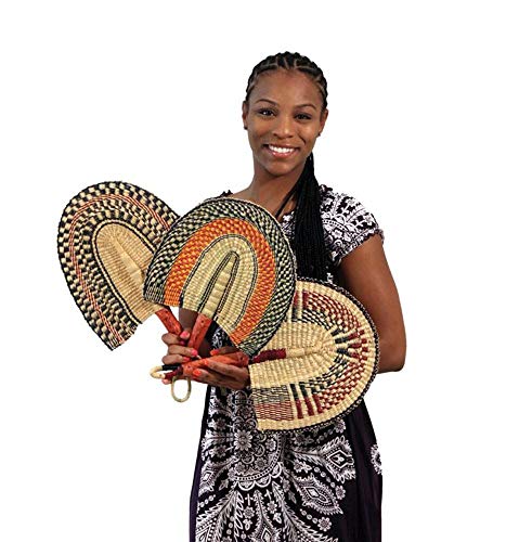 Omaqa One Burkina Faso African Hand Fan Woven 16" Long 여성 & Men Home Decoration