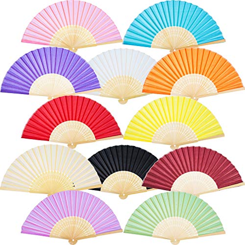 Bamboo Folding Fan, Chinease/Japanese Handmade Craft Fans for Women/Men,Hand Fan Festival Fan Gift Fan Dance Fan(12 Pack Multicolor)