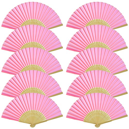 Lee-buty 12팩 DIY Hand 폴딩 Fans Silk Bamboo Handheld Wedding Party Church Home Office Decoration