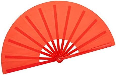 Dance Folding Hand Fan-Red Large Chinese Kung Fu Tai Chi Plastic-Nylon Hand Held Folding Fans for Men/Women With a Fabric Case for Protection 13inch (Hand Fan red)