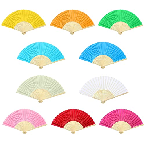 10 Packs Multicolor Bamboo Folding Fan Hadheld Fans Paper Folded Fan for Wedding Party Decoration