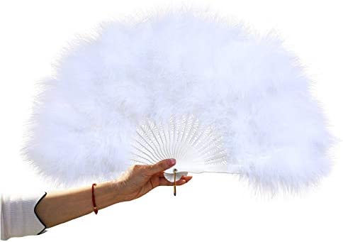 Women Large White Feather Flapper Hand Fan Dance Marabou 폴딩