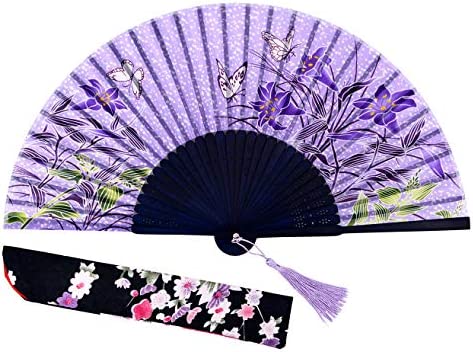 Amajiji® 8.27 Chinease/Japanese Hand Held Silk Folding Fan with Bamboo Frame,Hollow Carve Patterns Bamboo Frame Women Hand Folding Fans Hand Fan Gift Fan Craft Fan Folding Fan Dance Fan (HBSY-26)