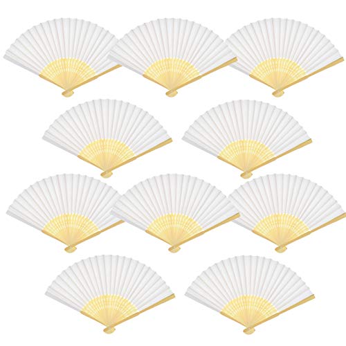 TKMOS 20 Pack Handmade Paper Folding Fans Bamboo Hand Held Fan for Gift Party Favors Home Office DIY Decor