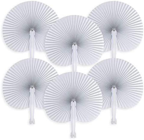 Cusfull 48팩 White 폴딩 Paper Fans Handheld Wedding/Party Party Favours Round Shape