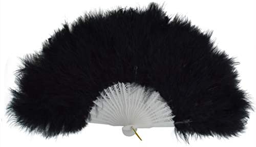 Wobe 20s Vintage Feather Fan Flapper Dance Roaring Gatsby Burlesque Handheld Marabou 악세사리 Black