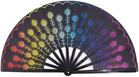 Amajiji Large Peacock 폴딩 Fan Chinease/Japanese Nylon-Cloth Hand Fans Women/Men Festival 선물 Craft Dance 멀티 Color