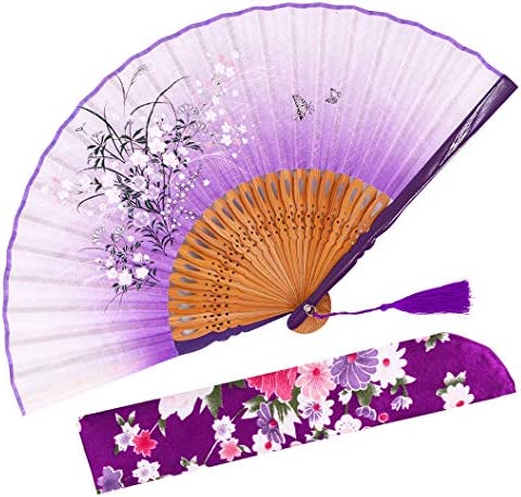 Amajiji 8.27 Beautiful hand-crafted Chinese Japanese hand held 폴딩 fan first-class bamboo spins traditonal silk fabrics HBSY 002