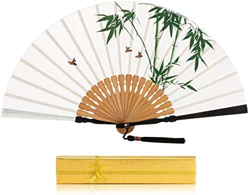 BingGoGo Hand Fan Mens Folding Hand Held Silk Fan,9(23cm) Folding Fan,Chinese Style Classical Ink Silk Gift Handicraft Folding Fan,Gift Box Packaging