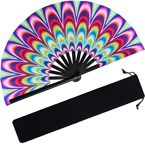 Large Bamboo Rave Folding Hand Fan Kung Fu Tai Chi Folding Fan Chinese Japanese Handheld Fan with Fabric Case for Women Men Performance, Home Decorations, Gifts Supplies