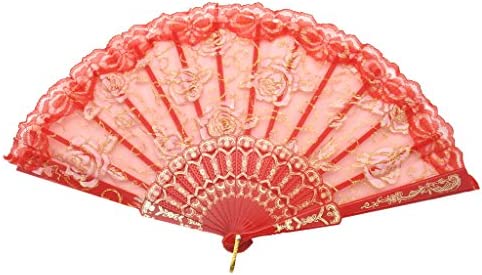 TRENDBOX Elegant Vintage Retro Flower Rose Lace Handheld Chinese 폴딩 Fan Dancing Ball Parties Ladies - Black