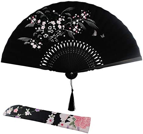 Wobe Grassflowers 폴딩 Hand Held Fans - Fabric Sleeve Protection 생일 선물 여성 Fan Chinese/Japanese Vintage 스타일 Handheld Home Decorations Baby Sh