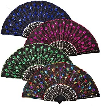 HUNANBANG 1 Dozen 12 Pieces Lace Folding Hand Fans Japanese Chinese Vintage Fans for Dancing Cosplay Wedding Party Decoration Gift Size 9 Wholesale (Spanish 12 Pack)