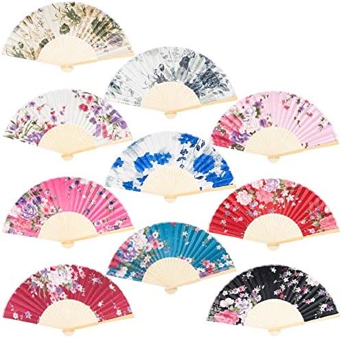EAONE 3 Pcs Hand Folding Fan, Abanicos de Mano Chinese Vintage Style Handheld Fan with Fabric Sleeve, Silk Fan with Bamboo Frame and Elegant Tassel for Party Wedding Dancing Decoration